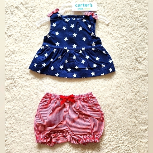 New summer Carter's Baby Girl Patriotic Outfit 2 pieces Set Size newborn and 0-3 - Picture 1 of 2